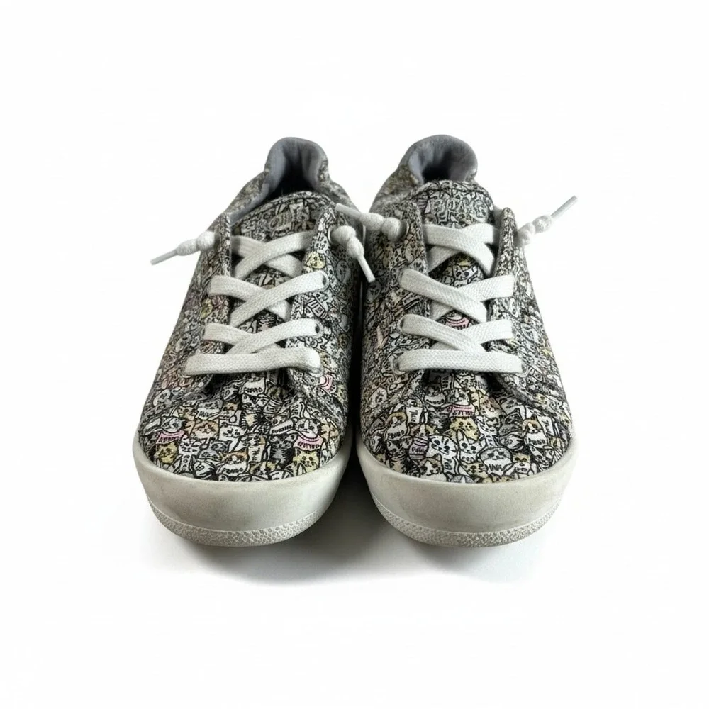 Skechers Bobs Beach Bingo Rover Cat Print Sneakers 113582 Gray Multi Womens 9